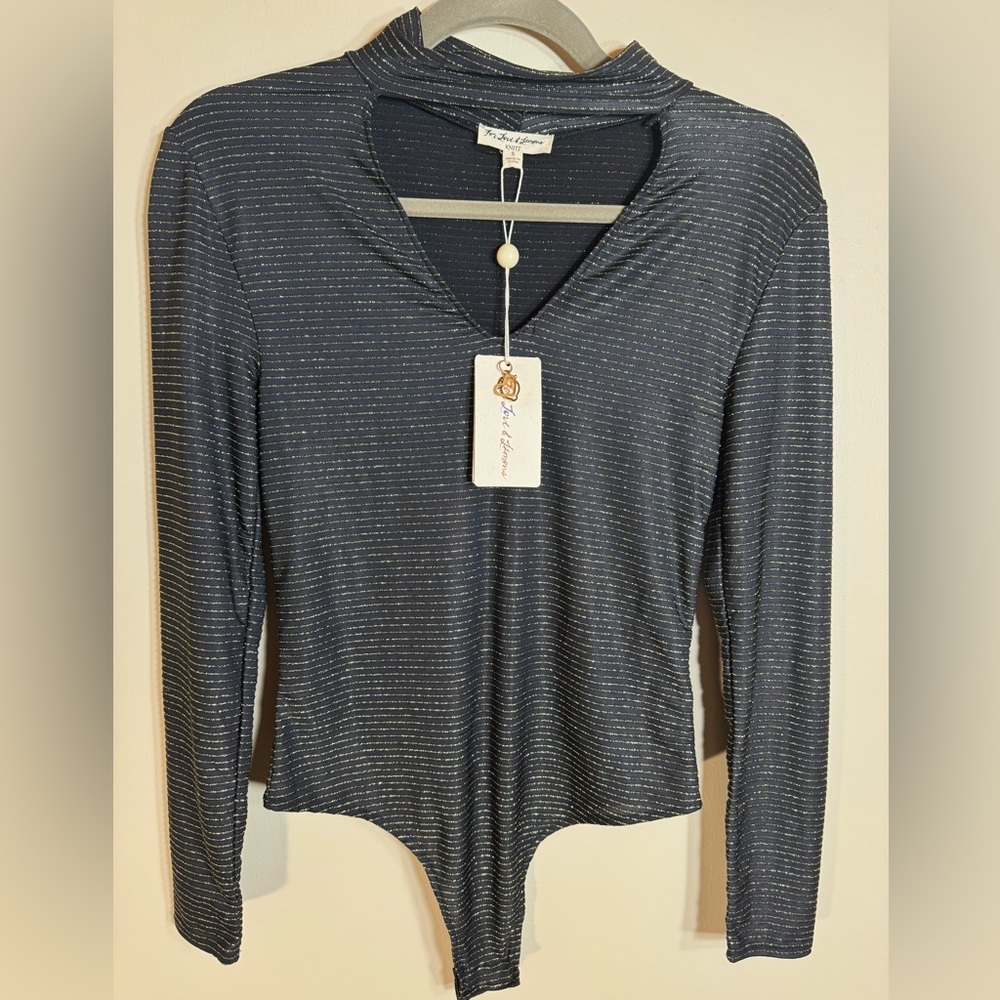 For love and lemons black with gold stripe, bodysuit/skivvies women’s size small